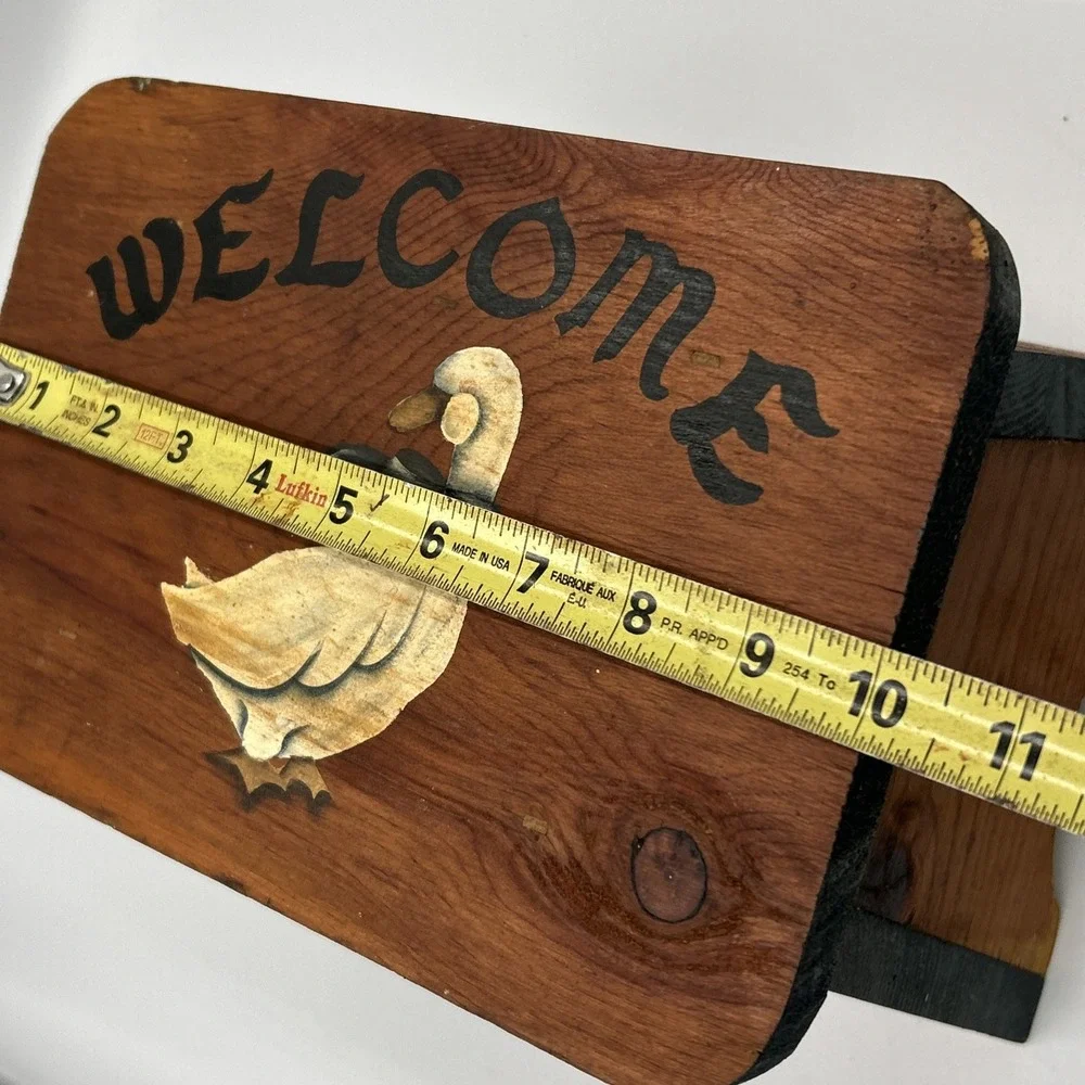 Vtg Wooden Step Stool Hand Painted Duck Welcome Country Farmhouse Cottage Core